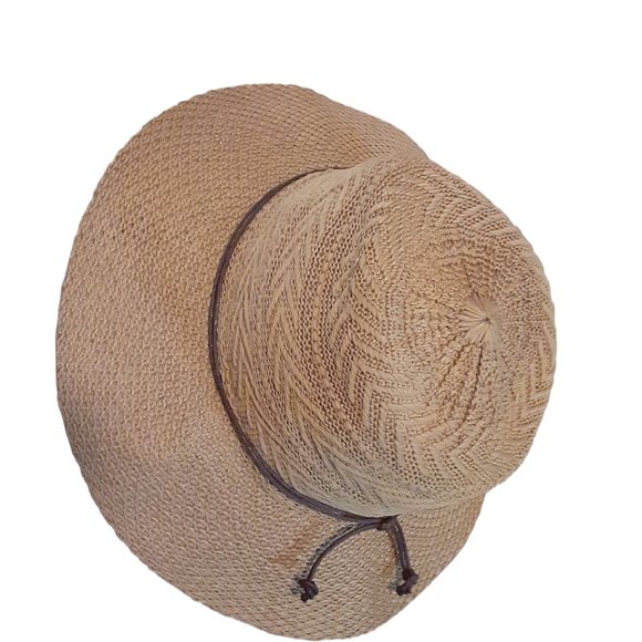 Scala Accessories - Scala Pronto tan woven floppy hat w Brown Thin Hatband